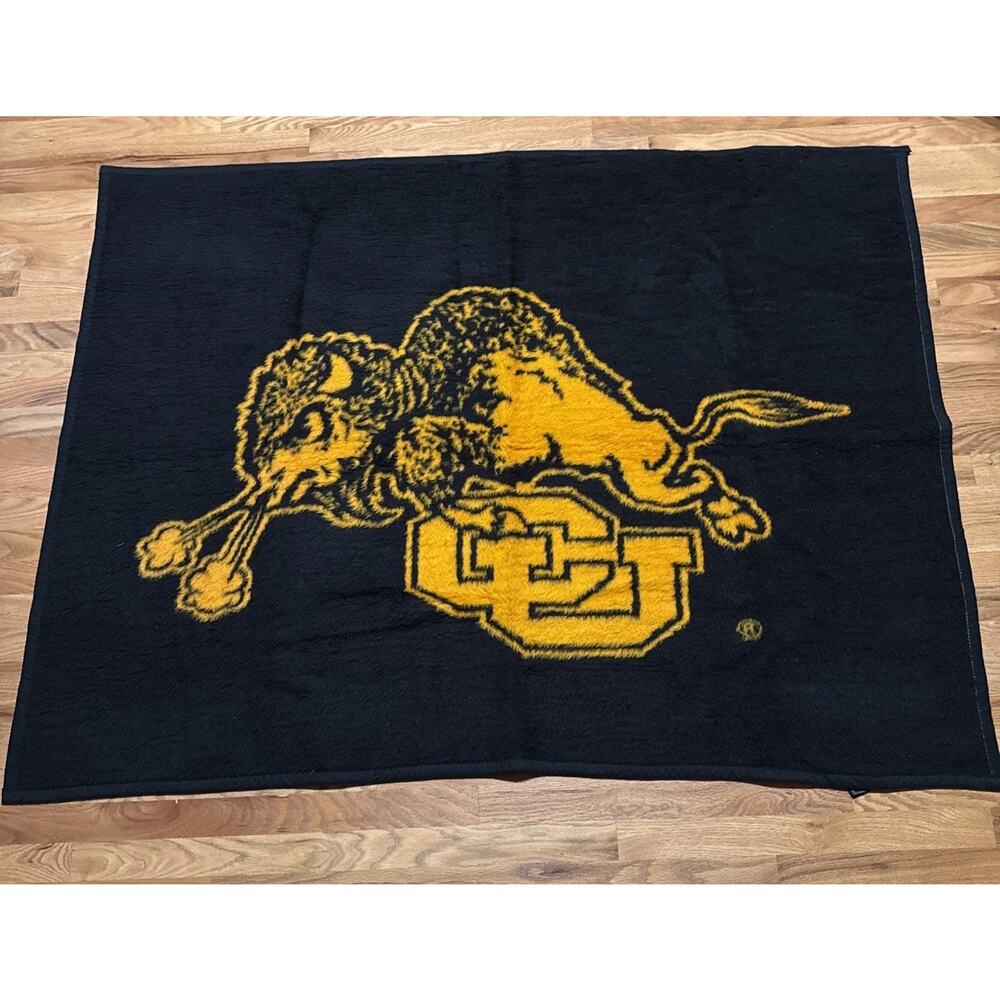 Vintage Colorado Buffaloes Throw Plush Blanket 1980s RALPHIE reverse CU BUFFS